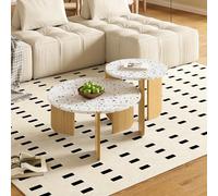 HaoChrymec Table Basse Moderne Modulable, Ensemble De 2 Tables, en MDF, Design Élégant, pour Salon, Balcon, Ou comme Table D'appoint, Couleur Naturelle, 70 x 70 x 35 + 50 x 50 x 45.5 cm