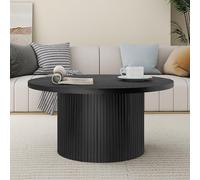 HaoChrymec Table Basse Ronde en Bois Massif, Plateau MDF, Design Moderne, Style Fermier, Espace De Rangement Ouvert, pour Salon Et Salle À Manger, Finition Noire, 90 x 90 x 45 cm