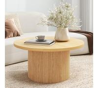HaoChrymec Table Basse Ronde en Bois Massif, Plateau MDF, Design Moderne, Style Fermier, Espace De Rangement Ouvert, pour Salon Et Salle À Manger, Finition Naturelle, 90 x 90 x 45 cm