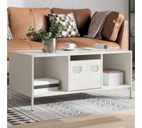 HaoChrymec Table Basse with Acier Laminé à Froid, Design Industriel, Grand Espace de Rangement, Tables Basses Salon, Tables Basses Blanche, Coffee Table, pour Salon, Blanc, 101,5 x 50 x 43,5 cm