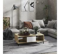 HaoChrymec Table Basse with Bois D’ingénierie et Métal, Design Moderne, Espace de Rangement, Coffee Table, Tables de Salon, pour Salon, Blanc et Chêne Sonoma, 103.5 x 60 x 35 cm
