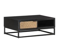 HaoChrymec Table Basse with Bois de Manguier Massif, Design Industriel, Grande Capacité de Rangement, Coffee Table, Tables de Salon, pour Salon, Noir, 90 x 60 x 35 cm