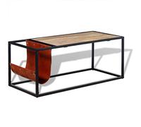 HaoChrymec Table Basse with Bois de Manguier Massif et Cuir Véritable, Design Industriel, Coffee Table, Table de Salon, pour Salon, Multicolore, 110 x 50 x 45 cm