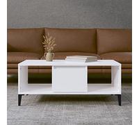 HaoChrymec Table Basse with Bois et Métal, Design Industriel, Grand Espace de Rangement, Coffee Table, Table Basse Blanche, Tables de Salon, pour Salon, Blanc Brillant, 90 x 50 x 36.5 cm