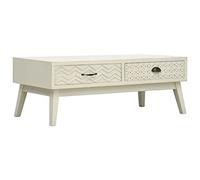 HaoChrymec Table Basse with MDF, Pin, 2 Tiroirs Sculptés, Design Vintage, Table de Salon, Table Basse Salon, Gris, 110 x 50 x 40 cm