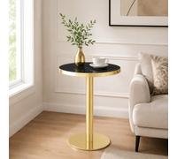 HaoChrymec Table d'appoint Ronde en Acier Inoxydable, Salon, Noir et Or, 59.5x59.5x73.5 cm