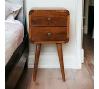 HaoChrymec Table de Chevet Artisanale en Bois Massif Miniature en Châtaignier Courbé, 2 Tiroirs, Rangement Pratique, Meuble de Nuit, Chambre à Coucher, Finition Marron, 30x30x55 cm