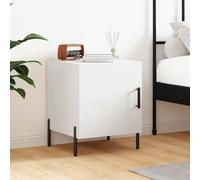 HaoChrymec Table de Chevet Blanche Moderne, Bois d'Ingénierie et Pieds Métal, Compartiment de Rangement, Design Minimaliste, Meuble de Chambre Pratique, 40 x 40 x 50 cm