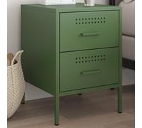 HaoChrymec Table de Chevet Industrielle, 2 Tiroirs de Rangement, Structure en Acier Robust, Design Multifonction, Commode Chambre Pratique, Vert Olive, Dimensions 36 x 39 x 50.5 cm
