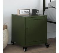 HaoChrymec Table de Chevet Moderne, Acier Laminé à Froid Robust, 1 Porte avec Poignée, 4 roulettes, Meuble de Rangement Pratique, Commode Chambre Élégante, Vert Olive, Dimensions 36 x 39 x 43.5 cm