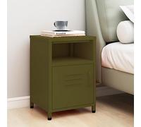 HaoChrymec Table de Chevet Moderne, Acier Robust avec Étagère et Porte, Design Vert Olive, Meuble de Rangement Pratique, Table de Nuit Élégante, Commode Chambre, Dimensions 35 x 35 x 51 cm