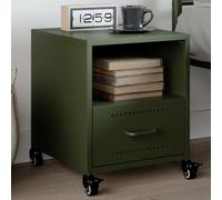 HaoChrymec Table de Chevet Moderne avec Tiroir, Acier Laminé à Froid Robust, Design Élégant Vert Olive, Meuble de Rangement Pratique, Commode Chambre, Table de Nuit, Dimensions 36 x 39 x 43.5 cm