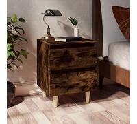 HaoChrymec Table de Chevet Scandinave, 2 Tiroirs de Rangement, Pieds en Eucalyptus Massif, Finition Chêne Fumé, Meuble de Chambre Élégant, Commode Chambre Pratique, Dimensions 40 x 35 x 50 cm