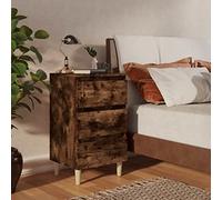 HaoChrymec Table de Chevet Scandinave, 3 Tiroirs de Rangement, Pieds en Eucalyptus Massif, Finition Chêne Fumé, Meuble de Chambre Pratique, Commode Chambre Élégante, Dimensions 40 x 35 x 69 cm