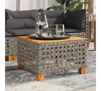 HaoChrymec Table de Jardin Extérieur, 55x55x36 cm en Rotin Synthétique et Bois d'Acacia, Design Modulable, Résistante aux Intempéries, Table Exterieur, Table a Manger Exterieur,Camping,Gris et Marron