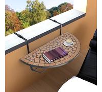 HaoChrymec Table Suspendue pour Balcon, Plateau en Mosaïque Céramique, Design Semi-Circulaire Repliable, Table Exterieur Résistante aux Intempéries,Terre Cuite et Noir, 76 x 56 x 64 cm