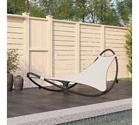 HaoChrymec Transat à Bascule avec roulettes, Structure Acier et Tissu Textilène, Confortable et Mobile, Transat Jardin Exterieur, Bains de Soleil,Couleur Crème, 210.5 x 103 x 77.5 cm