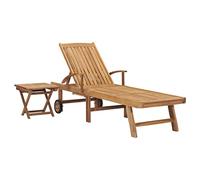 HaoChrymec Transat Jardin avec Table en Teck Massif, Transat Jardin Exterieur Réglable 3 Positions, Bains de Soleil avec Tablette Coulissante, pour Terrasse, Jardins, Balcon, Naturel, 195 x 59.5 cm