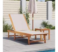 HaoChrymec Transat Jardin avec Table Intégrée, Bois d'Acacia Massif et Textilène Gris, Dossier 5 Positions Réglables, Résistant aux Intempéries, pour Terrasse, Piscine, Jardin, 200 x 66 x 98 cm