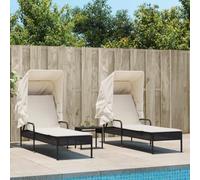 HaoChrymec Transat Jardin avec Toit, 2 Pièces en Rotin Résine Noir, Dossier Réglable 4 Positions, Toit Pare-Soleil Extensible, Table Basse Incluse, pour Terrasse, Piscine, Jardin, Noir, 200 x 130 cm