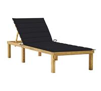 HaoChrymec Transat Jardin, Chaise Longue en Pin Imprégné avec Coussin Noir, Dossier Réglable, Design Confortable, Bains de Soleil, Relax Jardin Exterieur,Noir, 200 x 70 x 31.5-77 cm