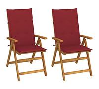 HaoChrymec Transat Jardin Extérieur, 2 Pièces en Bois d'Acacia Massif avec Coussin, Fauteuil Relax Réglable 5 Positions, Design Pliable, pour Jardin, Terrasse, Piscine, Rouge Vin, 57 x 69 x 111 cm