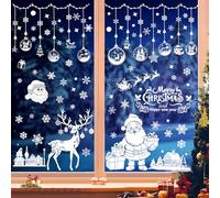 Haocjanc Stickers Noel Fenetre Reutilisable, 202 Pièces Autocollants de Noël et 1 Raclette, Stickers Noel en PVC Blanc, Autocollants Fenêtre Pour Décorations de NoëL, Hiver