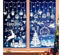 Haocjanc Stickers Noel Fenetre Reutilisable, 243 Pièces Autocollants de Noël et 1 Raclette, Stickers Noel en PVC Blanc, Autocollants Fenêtre Pour Décorations de NoëL, Hiver