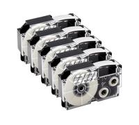 HAOCNC 3/5PK 9/12mm XR12WE Compatible avec Les Fournitures d'imprimante KL-60 KL-60SR KL-100 Compatible avec numéro de pièce XR-12WE XR-12YW XR-9WE XR-9YW XR-12X XR-9X(5PK Black on Clear)