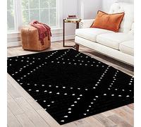 HAOCOO Tapis de Sol Noir en Coton tissé de 1,5 x 2,1 m - Tapis géométrique bohème Lavable en Machine - Tapis de Plancher Vintage Tribal d'intérieur et d'extérieur pour Salon, Chambre à Coucher,