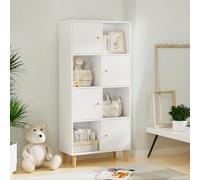HaodaCulture Bibliothèque 4 Niveaux, Bibliotheque Blanc avec 8 Compartiments, Étagère de Bureau avec Portes, Meuble de Rangement, pour Salon Chambre 64.5x30x138cm