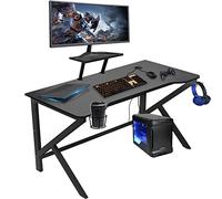 HaodaCulture Bureau Gaming 100x55cm, Table Gaming Noir en Forme de K, Bureau Gamer en Fibre de Carbone, Ergonomique avec Support de Moniteur, Gamer Desk avec Porte Gobelet et Crochet pour Casque