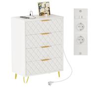 HaodaCulture Commode 4 Tiroirs, Table de Chevet, Meuble de Rangement, Table de Nuit, Style Simple et Élégant, Commode Chambre, U Pieds Couleurs Dorées, pour Salon, Chambre à Coucher 60x34x91.5 cm
