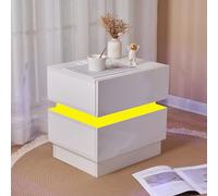 HaodaCulture Table de Chevet avec 2 tiroirs et 16 Couleurs LED,Table de Chevet avec Station de Charge Armoire de Chevet Table de Nuit avec 2 tiroirs & 1 Compartiment Ouvert pour Chambre à Coucher