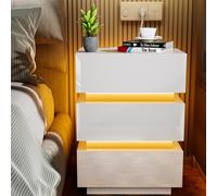 HaodaCulture Table de Chevet avec LED, Table de Nuit avec l'éclairage 16 Couleurs Lumières LED, 3 tiroirs, Table de Nuit Connectée, 2 Prises CA, 2 Ports USB, pour Salon, Chambre à Coucher 45x35x62cm