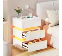 HaodaCulture Table de Chevet avec LED, Table de Nuit Connectée, 2 Prises CA, 2 Ports USB, 16 Couleurs Lumières LED, Table de Nuit à 3 tiroirs pour Salon,Chambre à Coucher 45x35x62cm