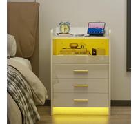 HaodaCulture Table de Chevet avec Multiprise, Table de Nuit LED, Chevet de Lit, d’Appoint avec 3 Tiroirs, 36 Couleurs, 2 Prises CA, 2 Ports USB, pour Salon, Chambre, Bureau 45x40x65cm