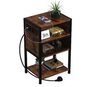HaodaCulture Table de Chevet avec Ports USB et Prises,Table Basse avec Station de Charge Table d’Appoint,1 Tiroirs 2 Compartiment Ouvert pour Petits Espaces, Salon, Chambre