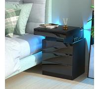 HaodaCulture Table de Chevet Connectée, Table de Chevet LED avec 3 Tiroirs, 2 Prises CA, 2 Ports USB avec 16 lumières LED RVB pour Salon,Chambre à Coucher (45x40x67cm)