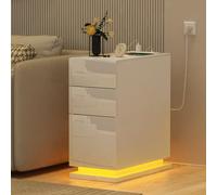 HaodaCulture Table de Chevet Etroite 30 cm, Table de Nuit LED, 16 Couleurs LED RVB, d'Appoint avec 2 Prises, 2 Ports USB, Chevet de Lit, Meuble de Nuit, Armoire de lit pour Chambre, Salon 50x30x63 cm