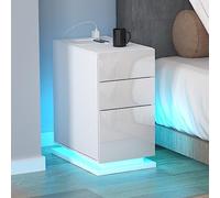HaodaCulture Table de Chevet Étroite avec 3 Tiroir, Table de Nuit LED, 16 Couleurs LED RVB, 2 Prises, 2 Ports USB, Chevet de Lit, Meuble de Nuit, Armoire de lit pour Chambre, Salon 50x30x63 cm