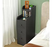 HaodaCulture Table de Chevet Etroite Noir, Table de Nuit 20 cm, d'Appoint, Meuble de Nuit, Compartiments Ouverts et Tiroir Couvercle Coulissant, pour Chambre à Coucher, Salon 35x20x70cm