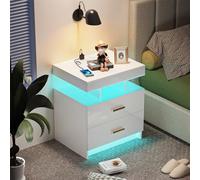 HaodaCulture Table de Chevet LED avec Fonction de Charge, Table de Nuit Connectée, 2 Ports et 2 Prises USB, 16 Couleurs RVB, Chevet de Lit, Armoires de d'appoint pour Salon Chambre 50x40x58cm