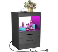 HaodaCulture Table de Chevet LED avec Fonction de Charge,Tables de Chevet à 2 tiroirs, Prise USB, 16 Couleurs RVB Tables de Nuit Armoires de Chevet Table d'appoint (1, Noir 1)