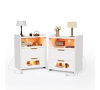 HaodaCulture Table de Chevet LED, Lot de 2, 16 Couleurs LED Réglable, Nuit LED avec Station de Charge, 2 Ports et 2 Prises USB, Armoire de lit Meuble de Rangement pour Chambre à Coucher, Salon