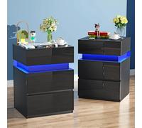 HaodaCulture Table de Chevet LED Lot de 2, Chevet de Lit avec 3 Tiroirs, 16 Couleurs LED RVB, Meuble de Rangement Compacte pour Salon, Chambre, Bureau, Moderne 40x35x55 cm
