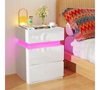HaodaCulture Table de Chevet LED, Table d'Appoint, Table de Nuit LED, Chevet de Lit avec 3 Tiroirs, 16 Couleurs LED RVB, Meuble de Rangement Compacte pour Salon, Chambre, Bureau, Moderne, Blanc