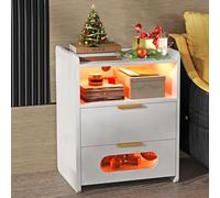 HaodaCulture Table de Chevet LED, Table de Nuit Connectée, 2 Ports et 2 Prises USB, 16 Couleurs LED Réglable, Chevet de Lit avec 2 Tiroirs, pour Chambre à Coucher, Salon, 50x40x64cm