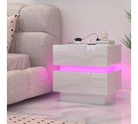 HaodaCulture Table de Chevet LED, Table de Nuit Connectée, 2 Ports et 2 Prises USB, Chevet de Lit à 2 Tiroirs Haute Brillance, d'Appoint 16 Couleurs Lumières LED pour Chambre à Coucher 45x35x46cm
