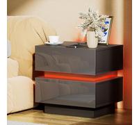 HaodaCulture Table de Chevet LED, Table de Nuit Connectée, 2 Prises CA, 2 Ports USB, Chevet de Lit, d'Appoint avec 2 tiroirs Haute Brillance, 16 Couleurs Lumières LED pour Salon Chambre 45x35x46cm